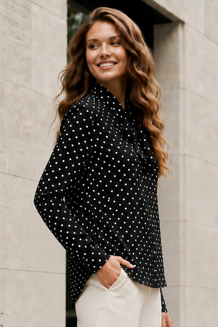 BNG Women Fularlı Puantiyeli Gömlek B20391 Siyah - Progreso