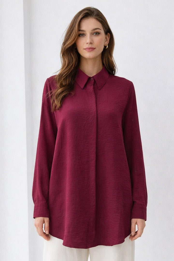 BNG Women Gömlek Yaka Uzun Tesettür Tunik B5945 Bordo - Carlsbad