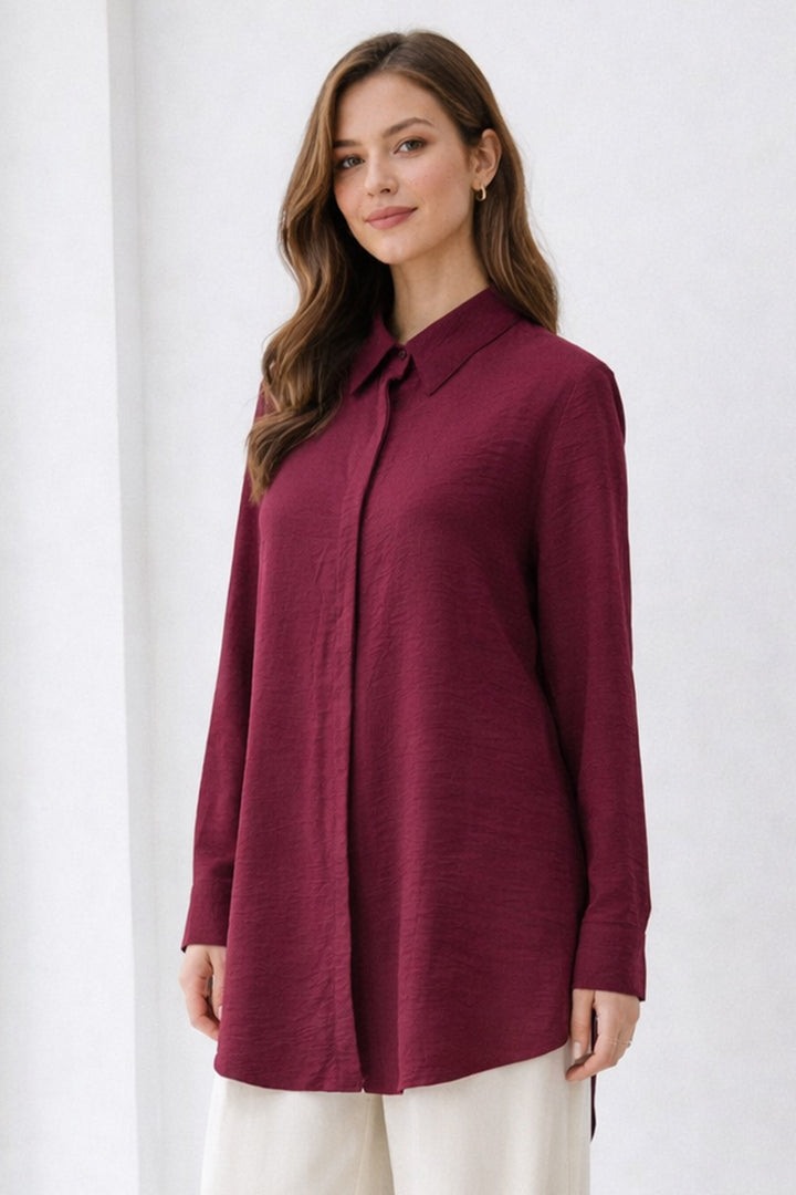 BNG Women Gömlek Yaka Uzun Tesettür Tunik B5945 Bordo - Carlsbad