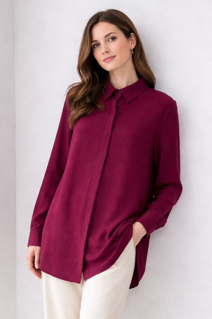 BNG Women Gömlek Yaka Uzun Tesettür Tunik B5945 Bordo - Carlsbad