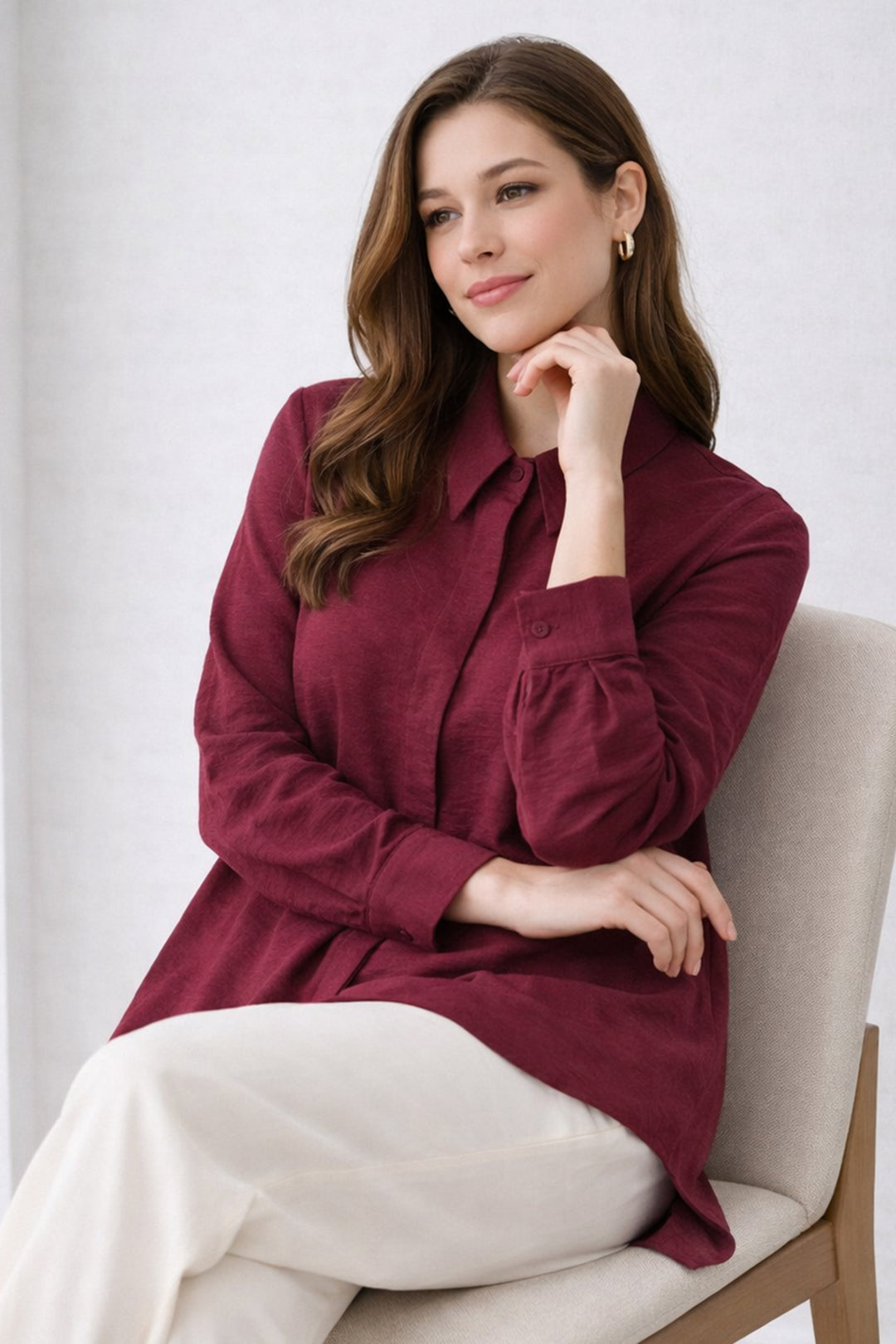 BNG Women Gömlek Yaka Uzun Tesettür Tunik B5945 Bordo - Carlsbad