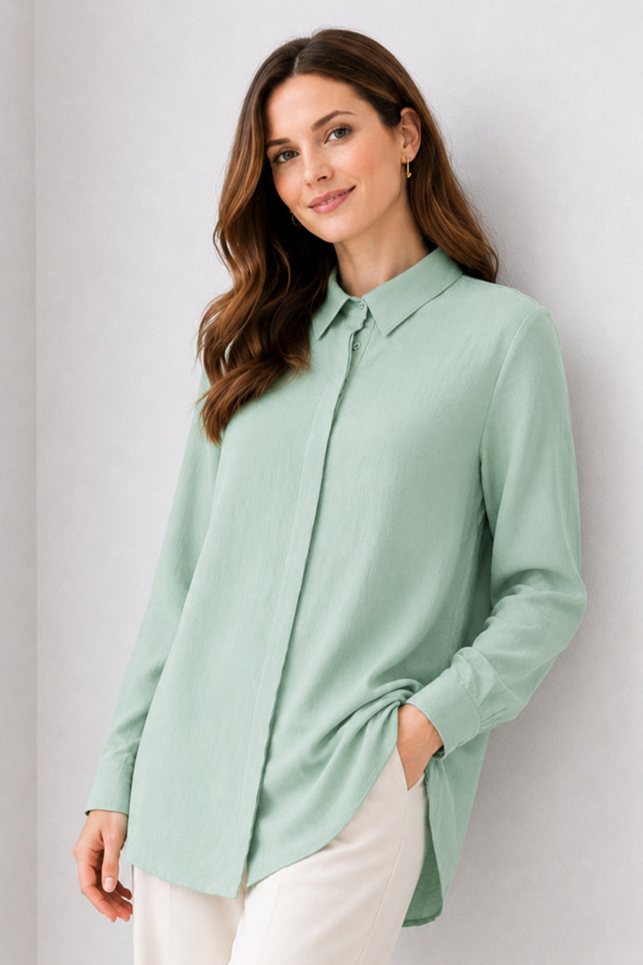 BNG Women Gömlek Yaka Uzun Tesettür Tunik B5945 Mint Yeşili - Colchester