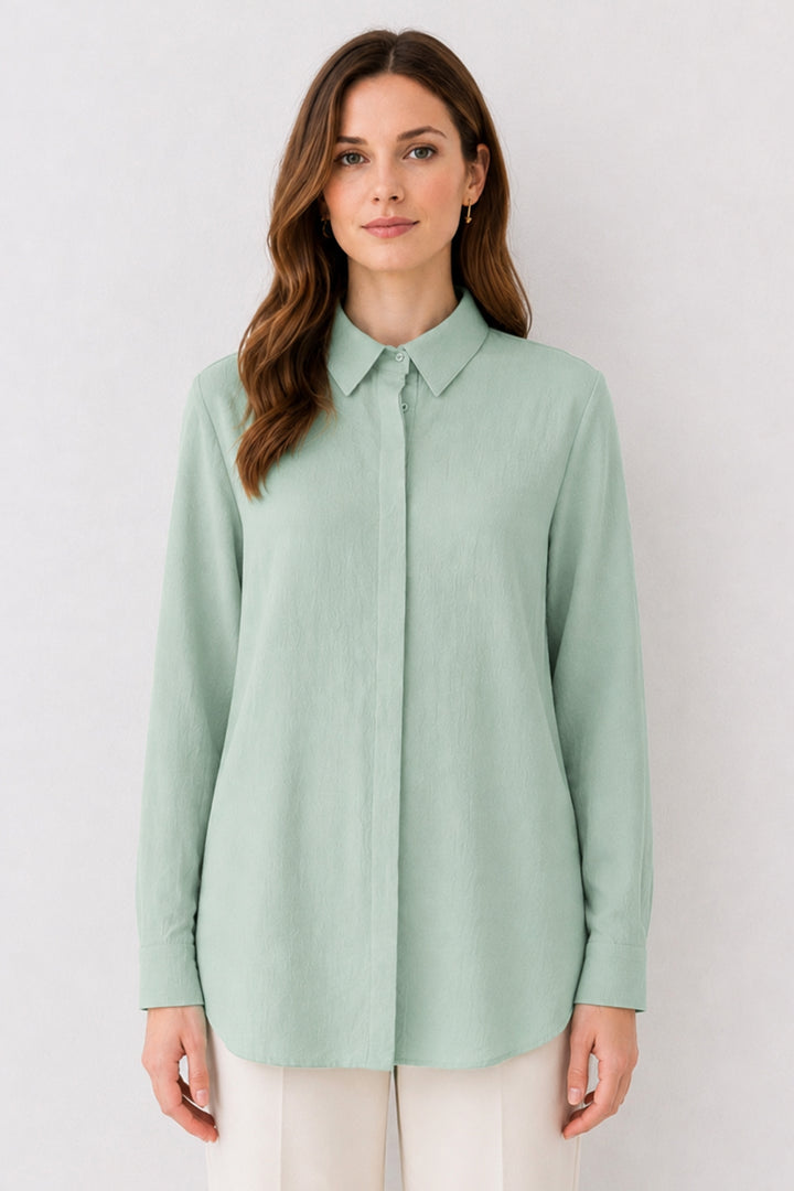BNG Women Gömlek Yaka Uzun Tesettür Tunik B5945 Mint Yeşili - Colchester