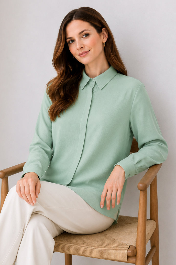 BNG Women Gömlek Yaka Uzun Tesettür Tunik B5945 Mint Yeşili - Colchester