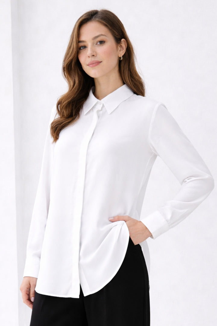 BNG Women Gömlek Yaka Uzun Tesettür Tunik B5945 Beyaz - Kentwood