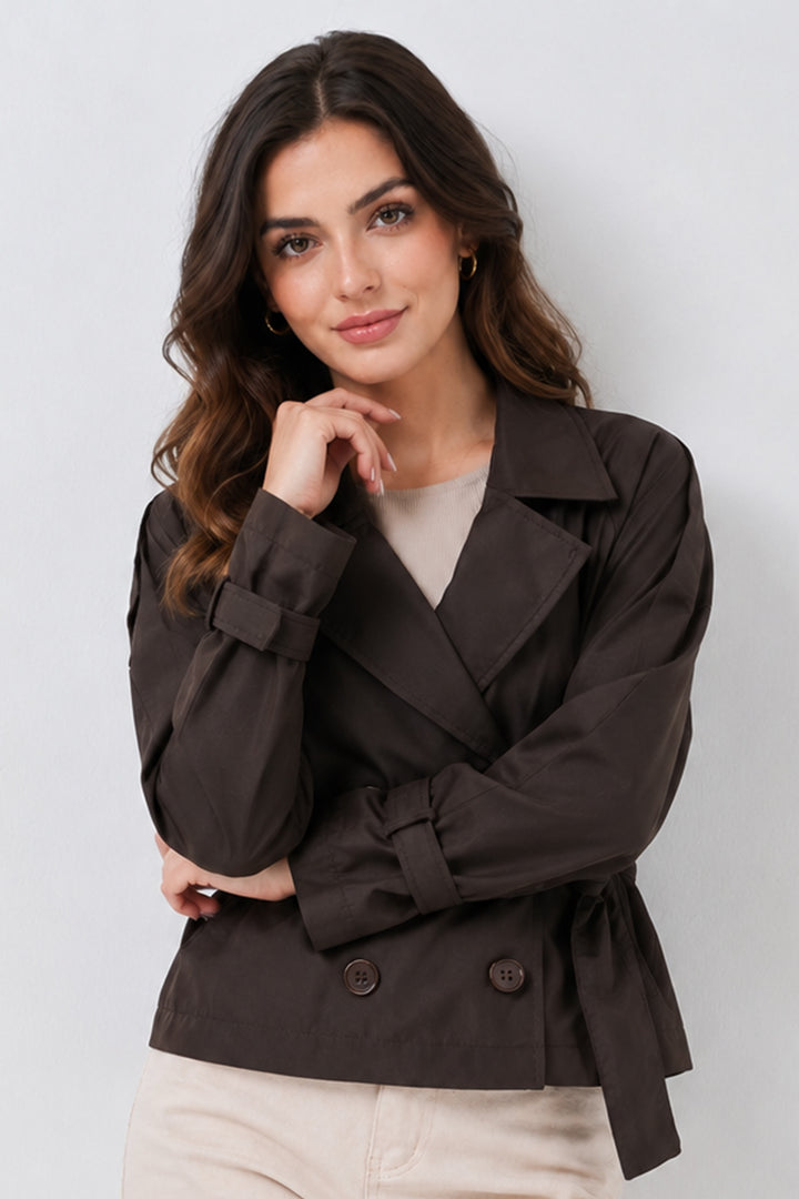 BNG Women Kemerli Kısa Trençkot B5970 Kahverengi - Lewisville