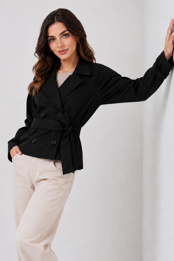 BNG Women Kemerli Kısa Trençkot B5970 Siyah - Thornton Heath
