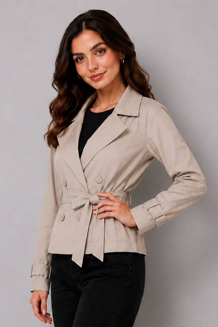 BNG Women Kemerli Kısa Trençkot B5970 Taş Rengi - Owensboro
