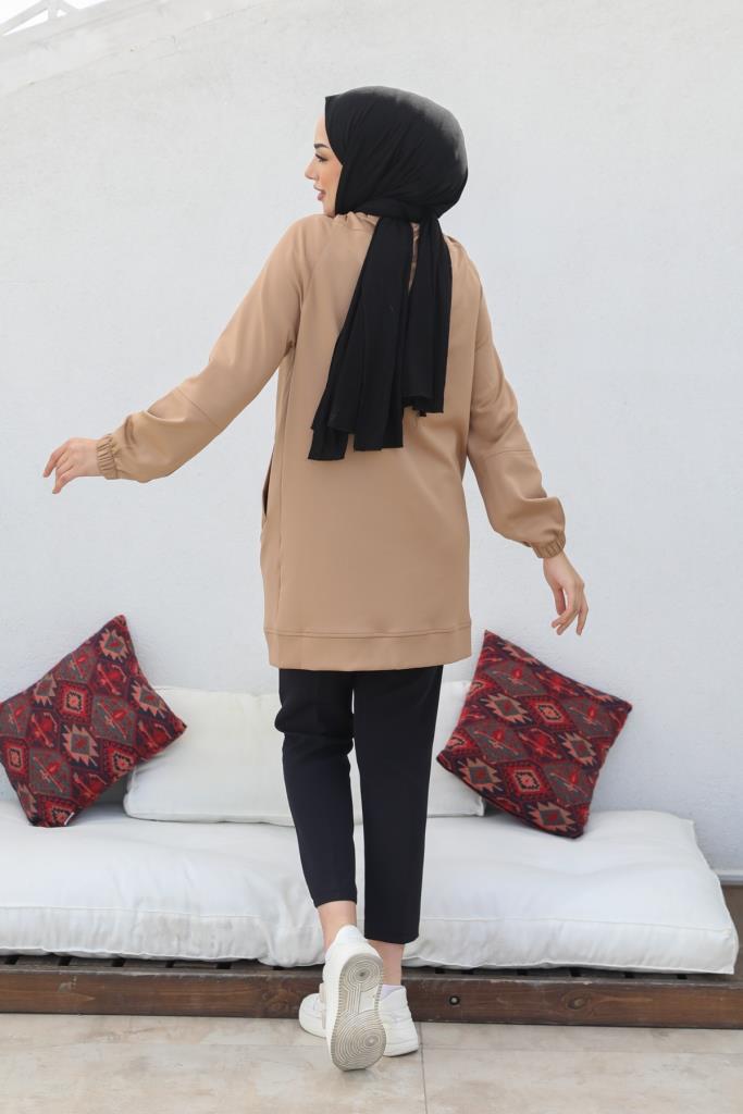BNG سترة نسائية بسحاب للحجاب باللون البيج - كليرمونت
