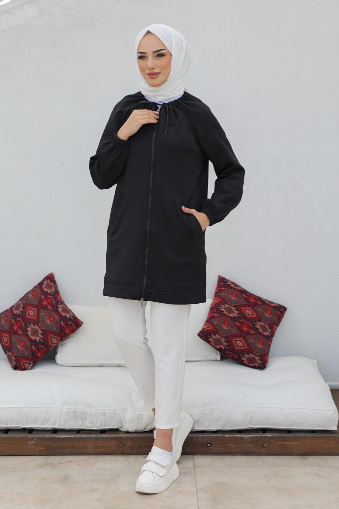 BNG Women Zippered Scuba Hijab Cardigan Black - Clermont