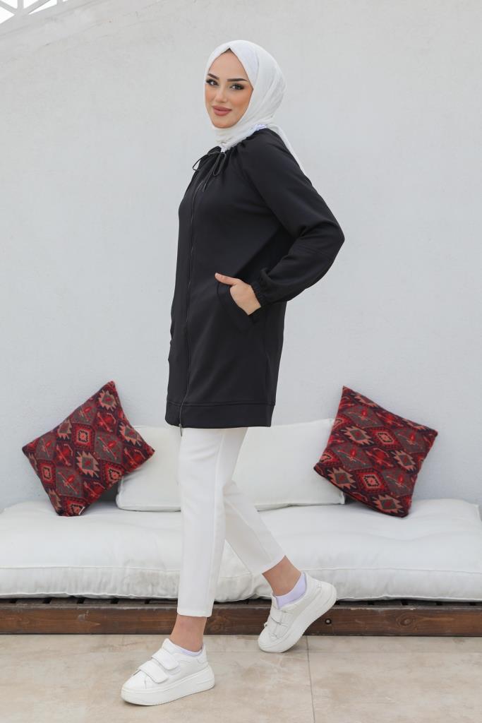 BNG Women Zippered Scuba Hijab Cardigan Black - Clermont