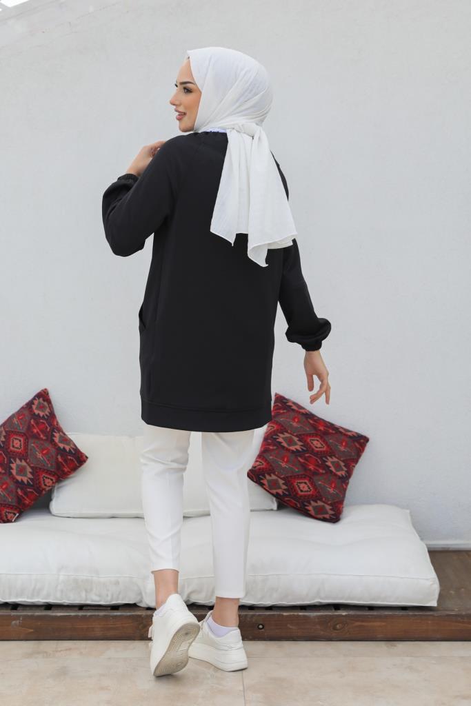 BNG Women Zippered Scuba Hijab Cardigan Black - Clermont