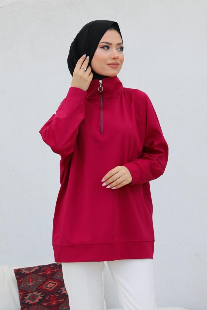 BNG Women Raglan Sleeve Shirred Hijab Sweatshirt Bordeaux - Clermont