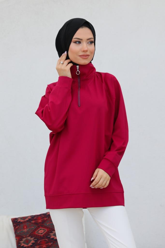 BNG Women Raglan Sleeve Shirred Hijab Sweatshirt Bordeaux - Clermont