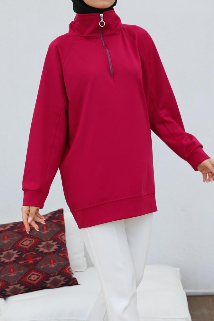 BNG Women Raglan Sleeve Shirred Hijab Sweatshirt Bordeaux - Clermont