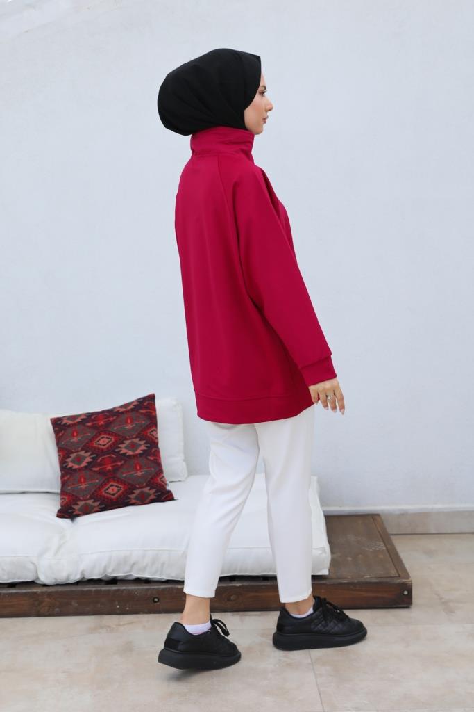 BNG Women Raglan Sleeve Shirred Hijab Sweatshirt Bordeaux - Clermont