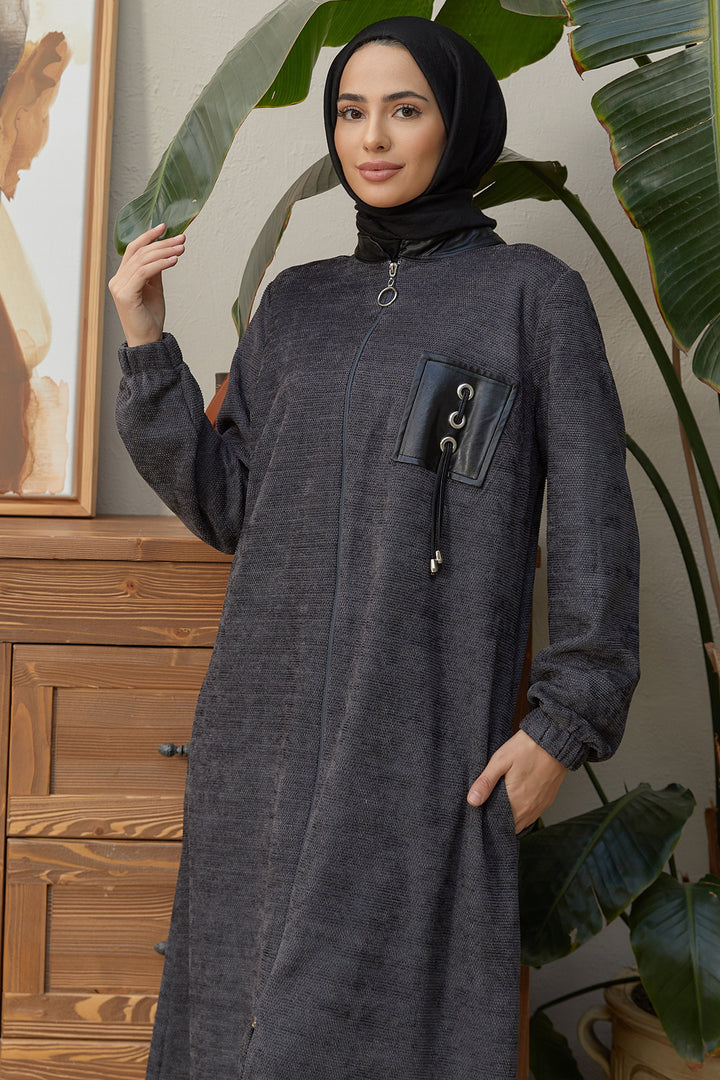 ZRF Women Leather Detailed Zippered Hoodie - Anthracite - Santa Rosa Jauregui