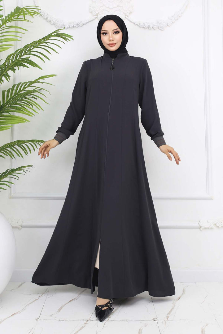 BNG Women Mevlana Cloak with Elastic Arm Charcoal 1001 - Hoogeveen
