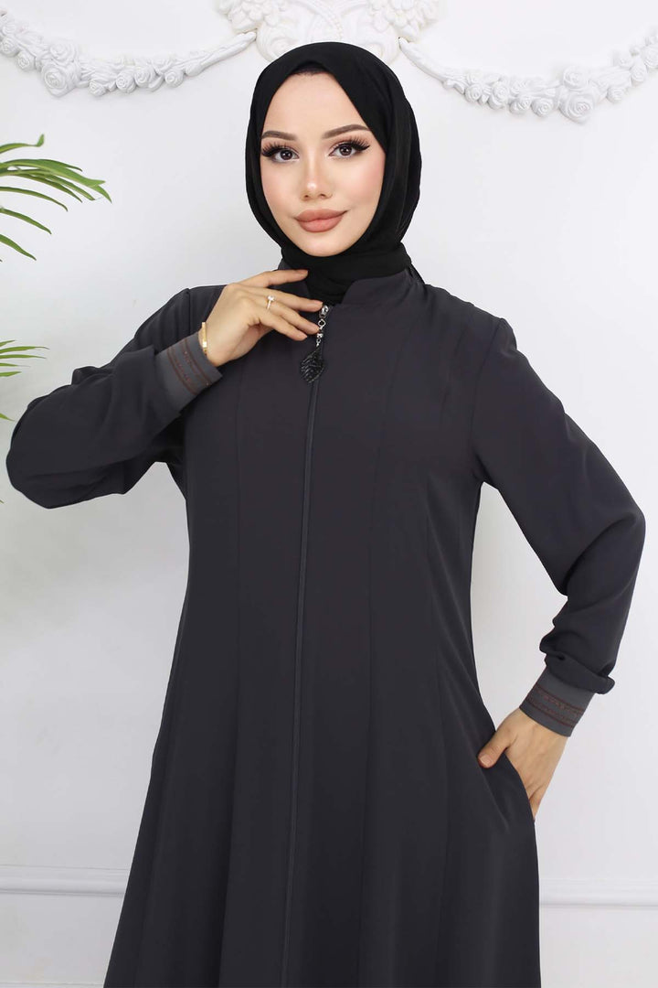 BNG Women Mevlana Cloak with Elastic Arm Charcoal 1001 - Hoogeveen