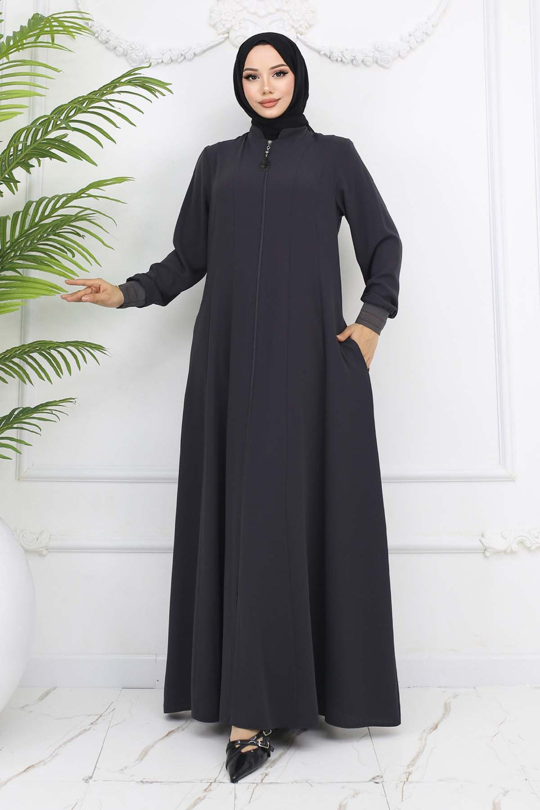 BNG Women Mevlana Cloak with Elastic Arm Charcoal 1001 - Hoogeveen