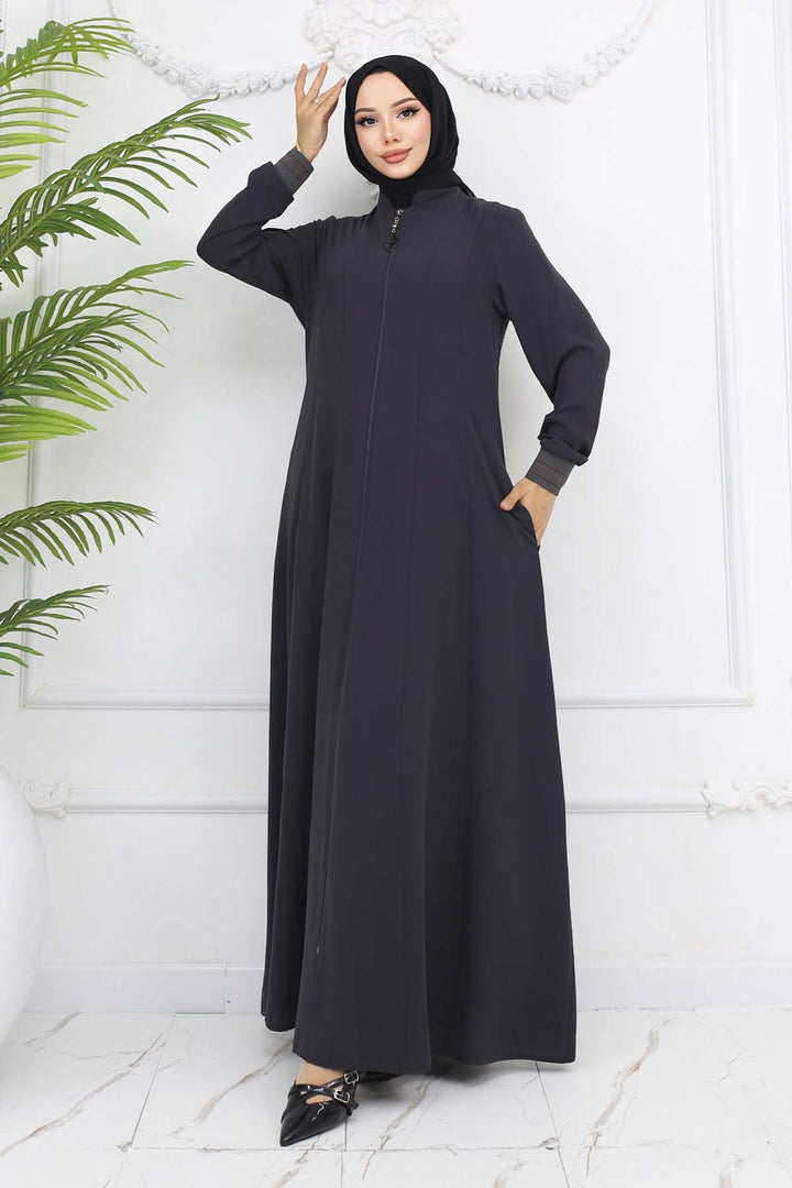 BNG Women Mevlana Cloak with Elastic Arm Charcoal 1001 - Hoogeveen