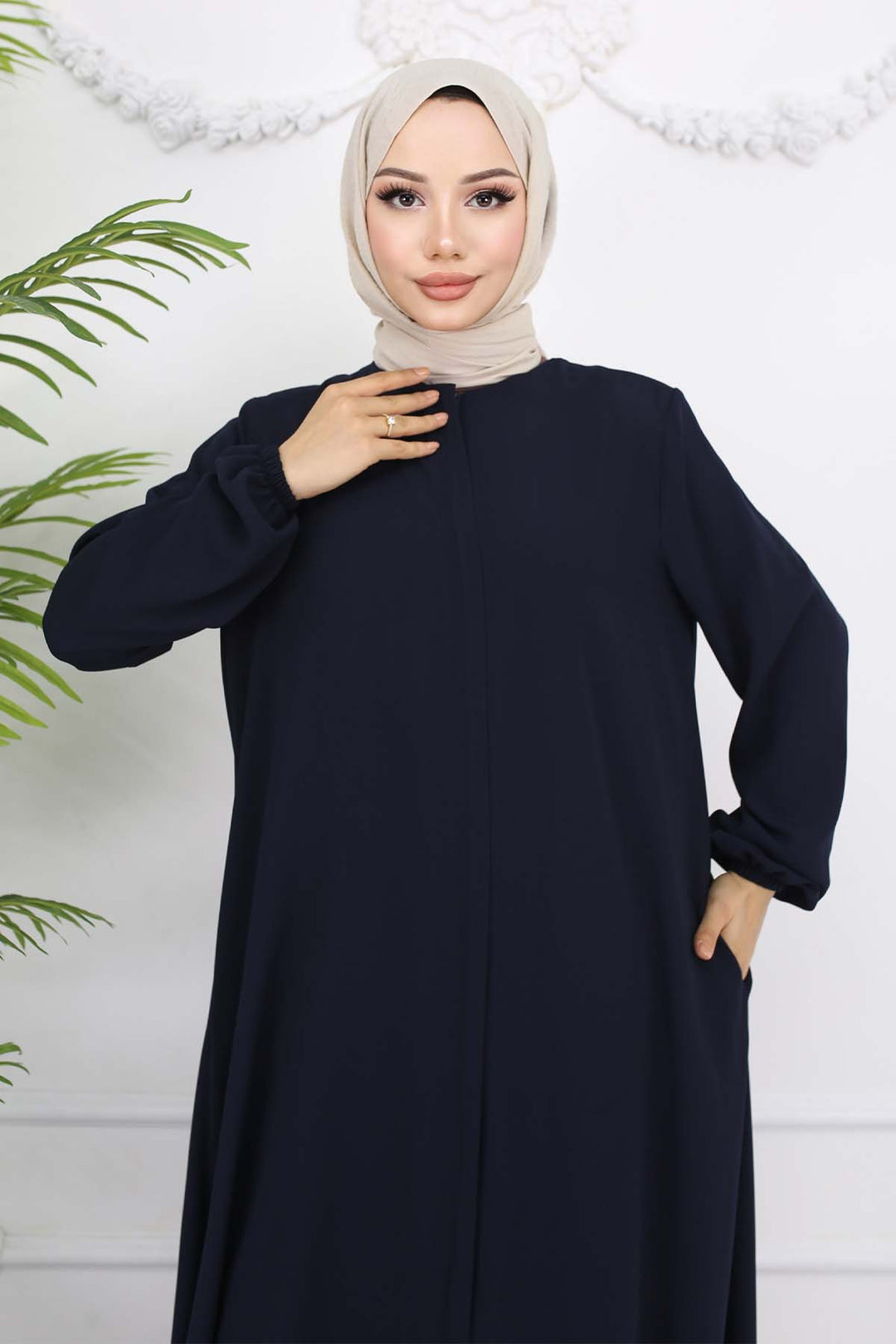 BNG Women Elastic Cuffed Hidden Zippered Ferace Navy Blue 1002 - Ninove