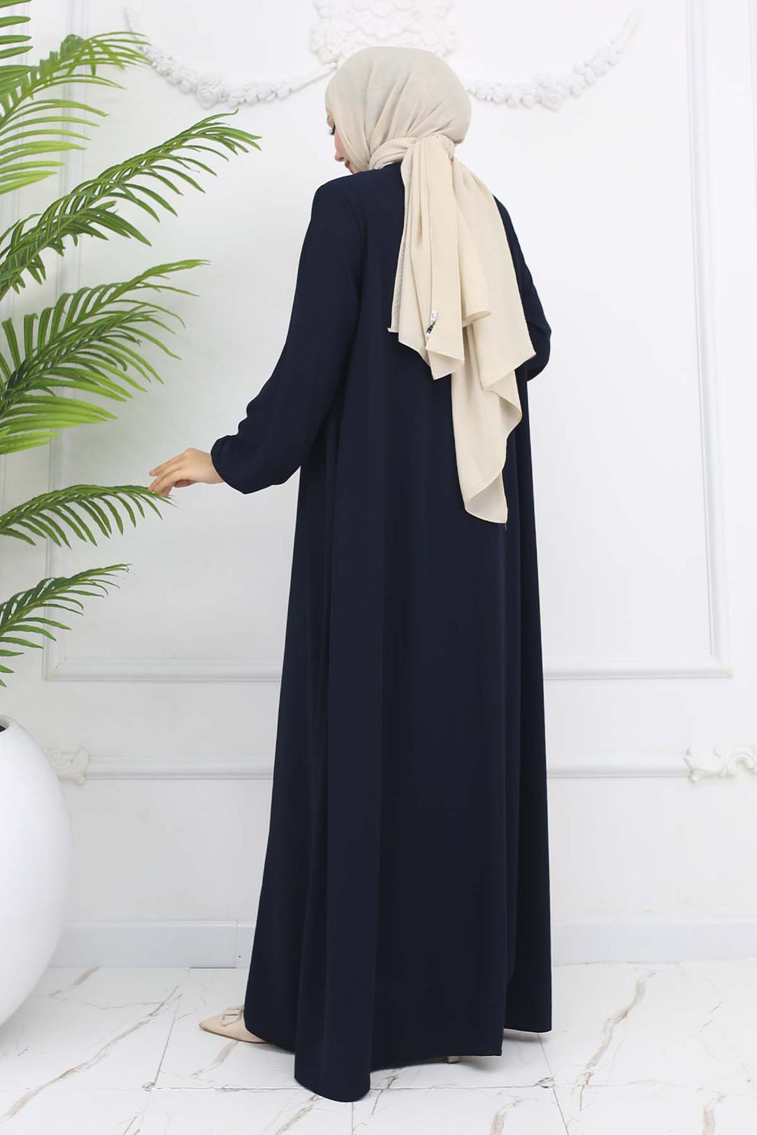 BNG Women Elastic Cuffed Hidden Zippered Ferace Navy Blue 1002 - Ninove