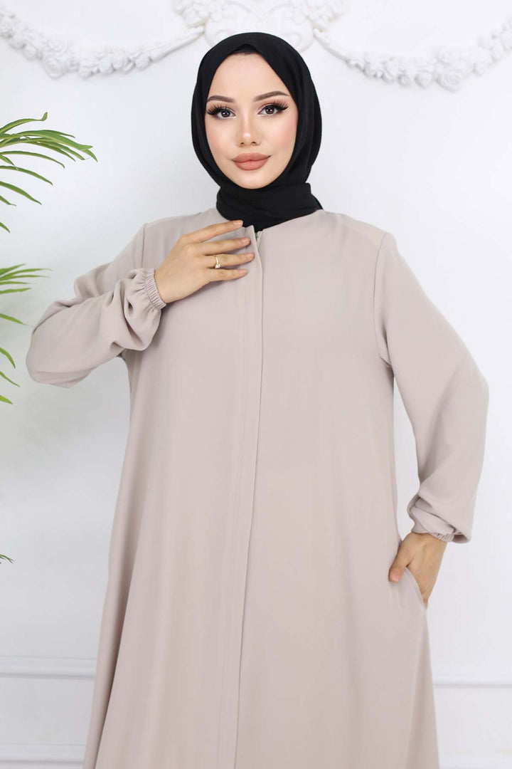 BNG Women Kolları Lastikli Gizli Fermuarlı Ferace Taş Rengi 1002 - Missoula