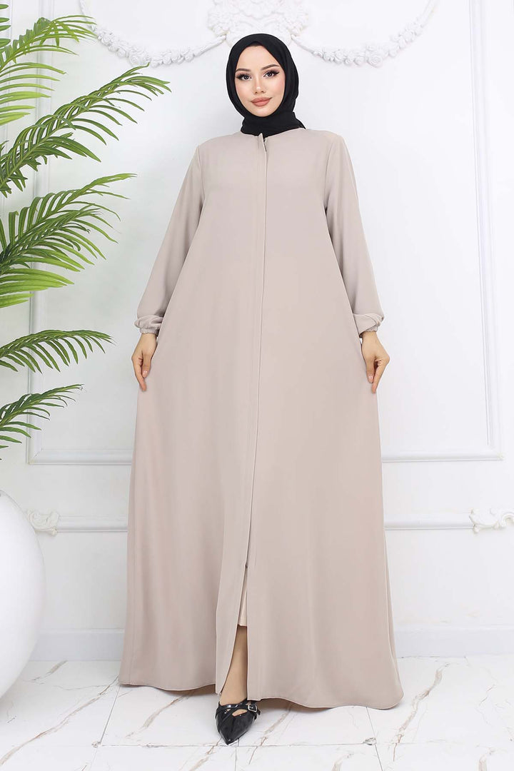 BNG Women Kolları Lastikli Gizli Fermuarlı Ferace Taş Rengi 1002 - Missoula