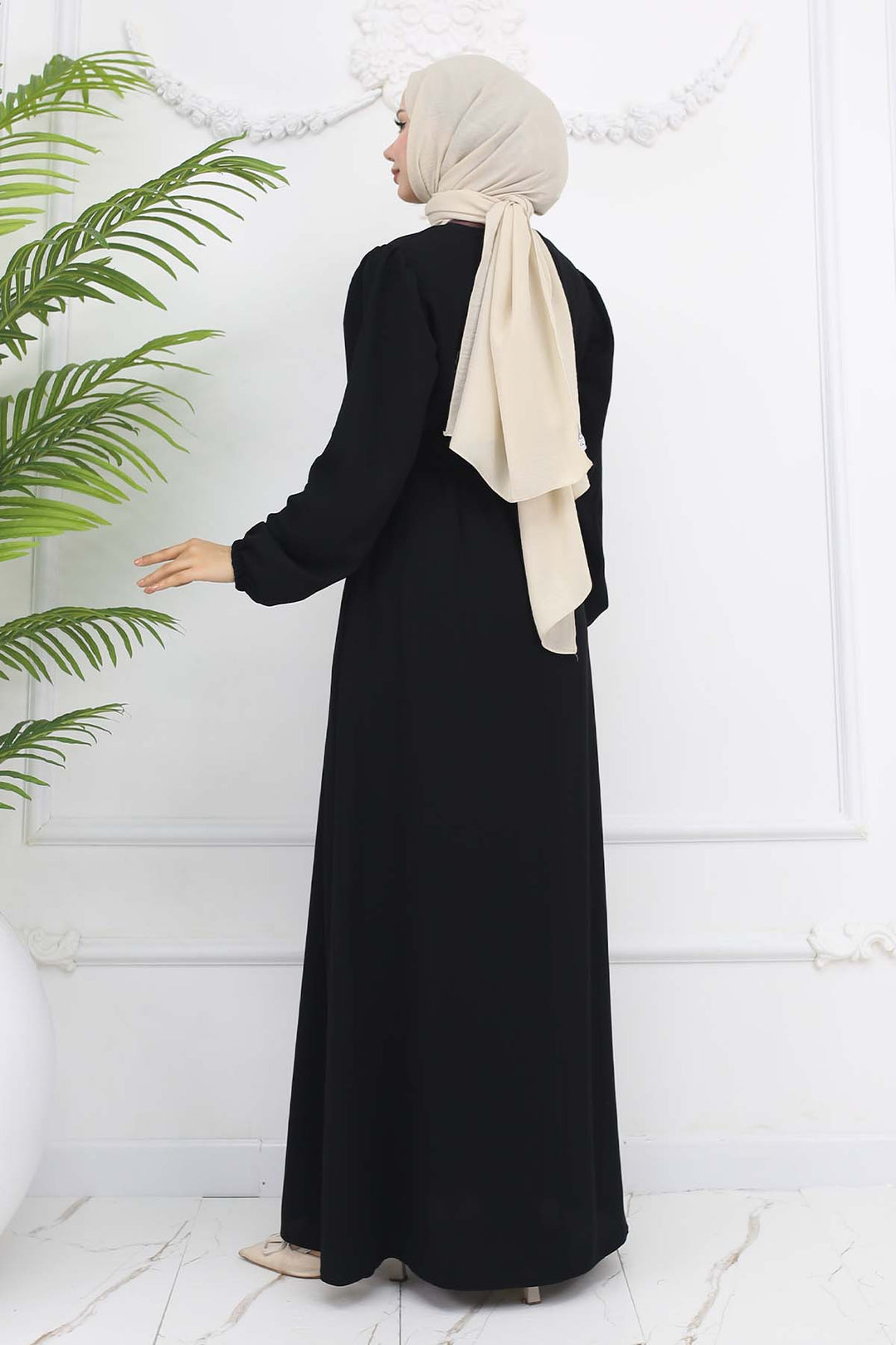 BNG Women Gizli Fermuarlı Kuşaklı Ferace Siyah 1003 - Fiumicino