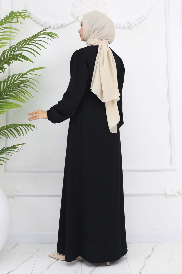 BNG Women Gizli Fermuarlı Kuşaklı Ferace Siyah 1003 - Fiumicino