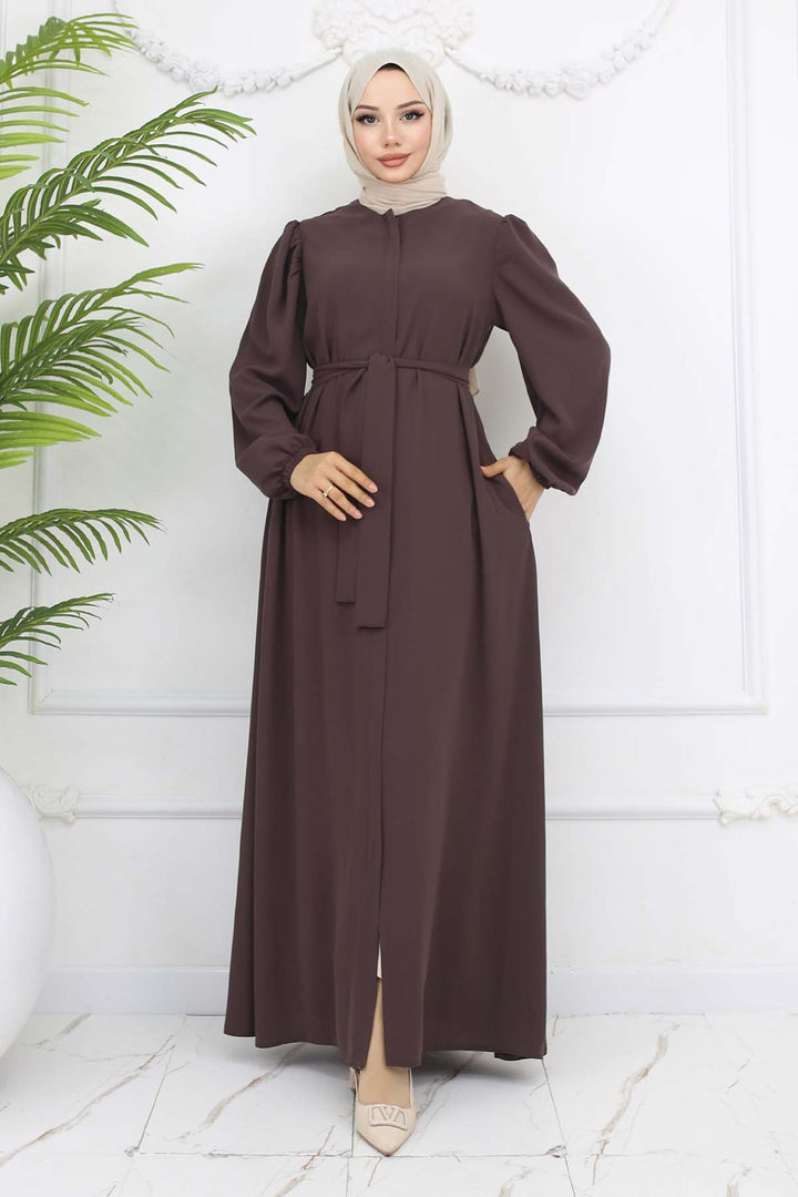 BNG Women Hijab with Hidden Zipper and Belt Milky Coffee 1003 - Yuba City
