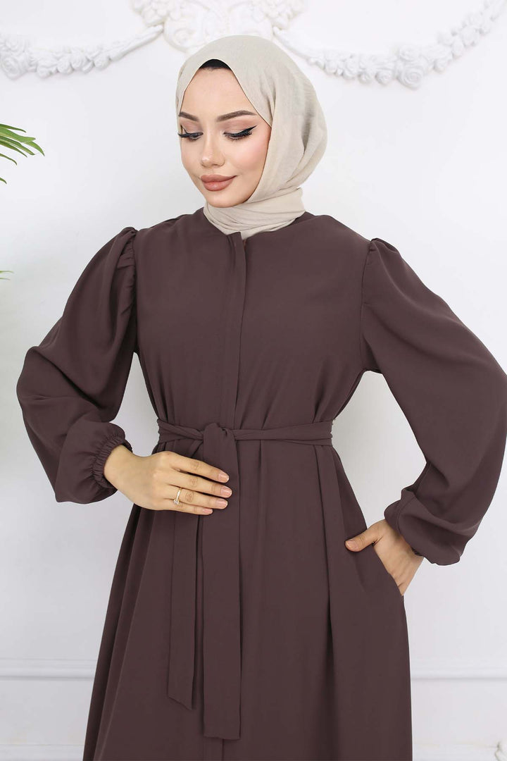 BNG Women Hijab with Hidden Zipper and Belt Milky Coffee 1003 - Yuba City