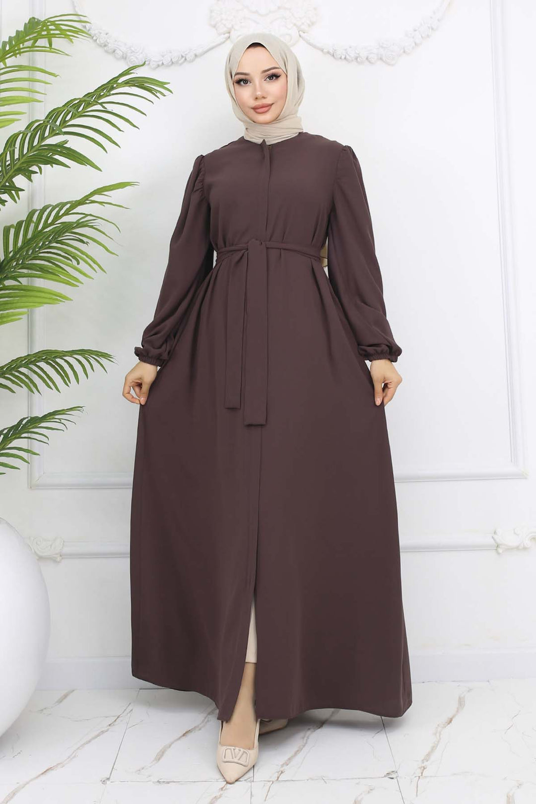 BNG Women Hijab with Hidden Zipper and Belt Milky Coffee 1003 - Yuba City
