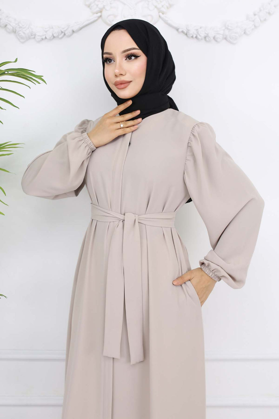 BNG Women Hooded Abaya with Hidden Zipper Stone Color 1003 - Babruysk