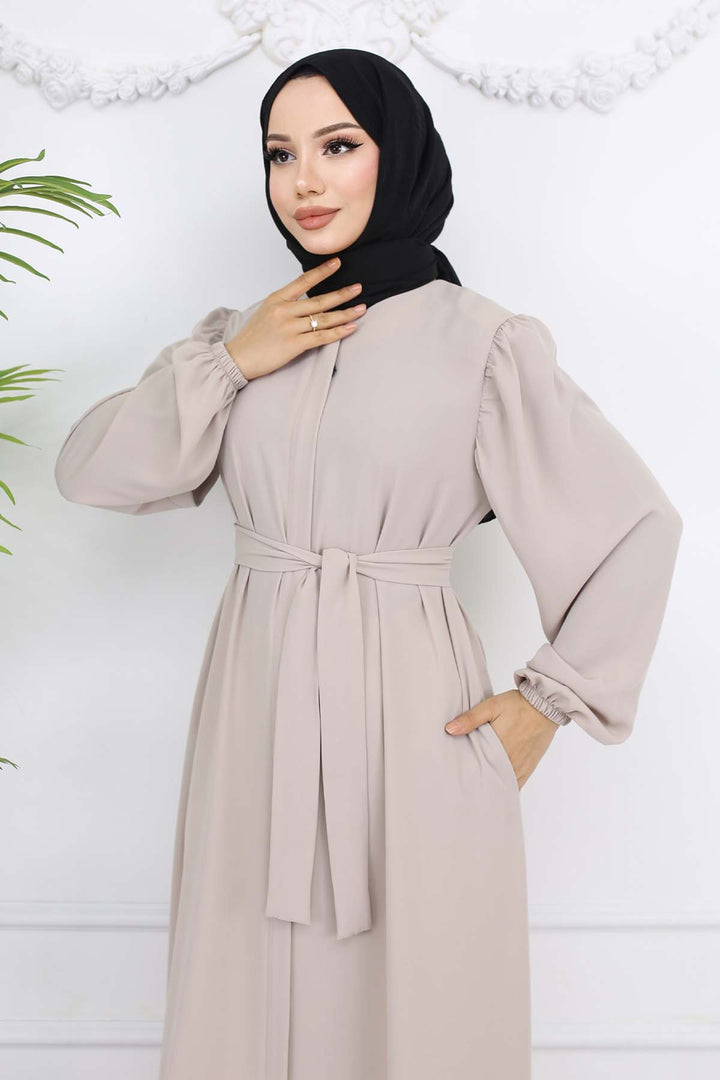 BNG Women Hooded Abaya with Hidden Zipper Stone Color 1003 - Babruysk