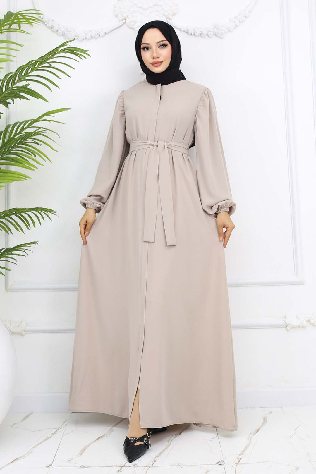 BNG Women Hooded Abaya with Hidden Zipper Stone Color 1003 - Babruysk