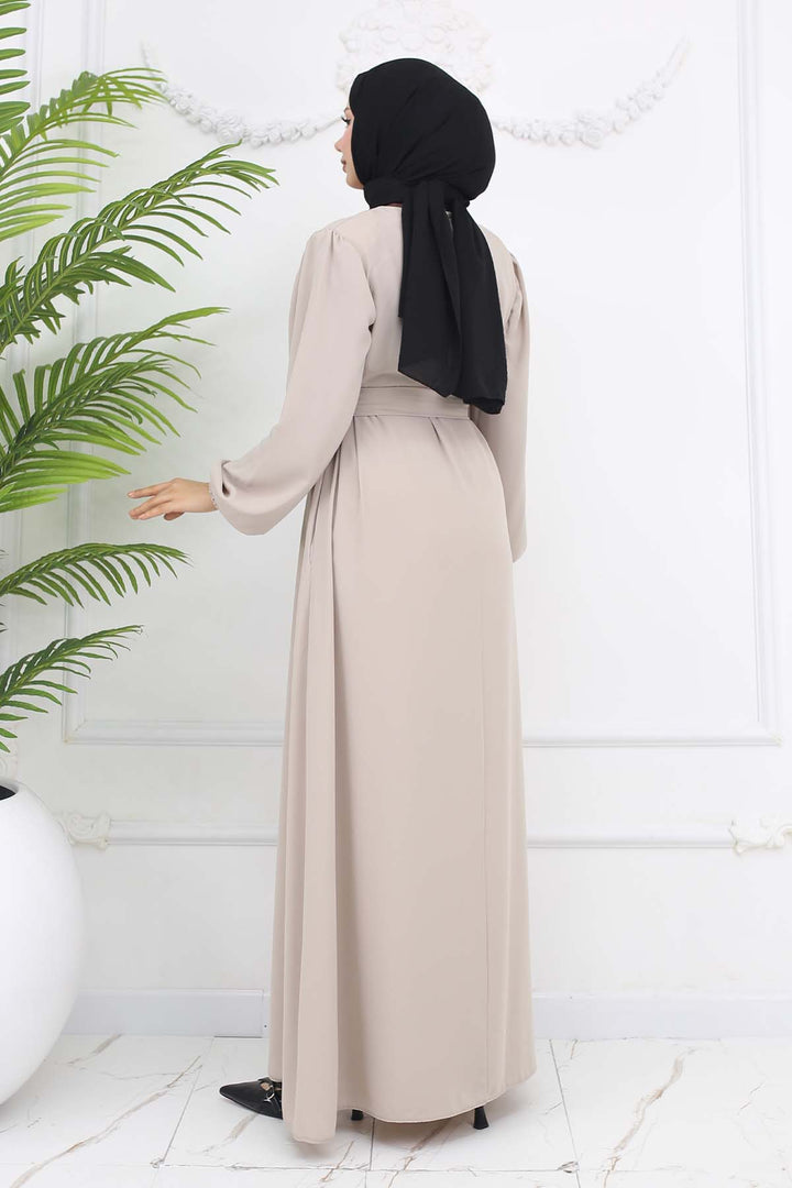 BNG Women Hooded Abaya with Hidden Zipper Stone Color 1003 - Babruysk