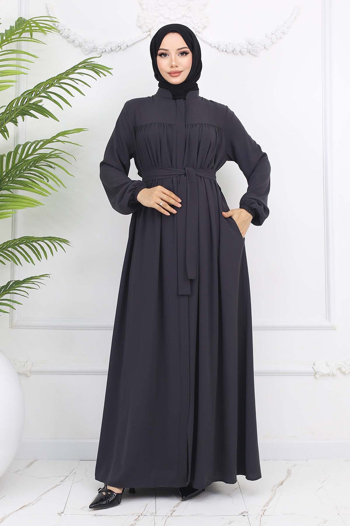 BNG Women Robe Belted Abaya Anthracite 1004 - Kearny