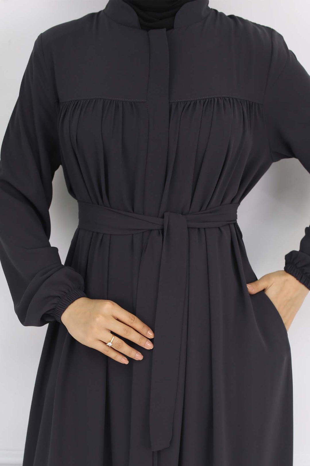BNG Women Robe Belted Abaya Anthracite 1004 - Kearny