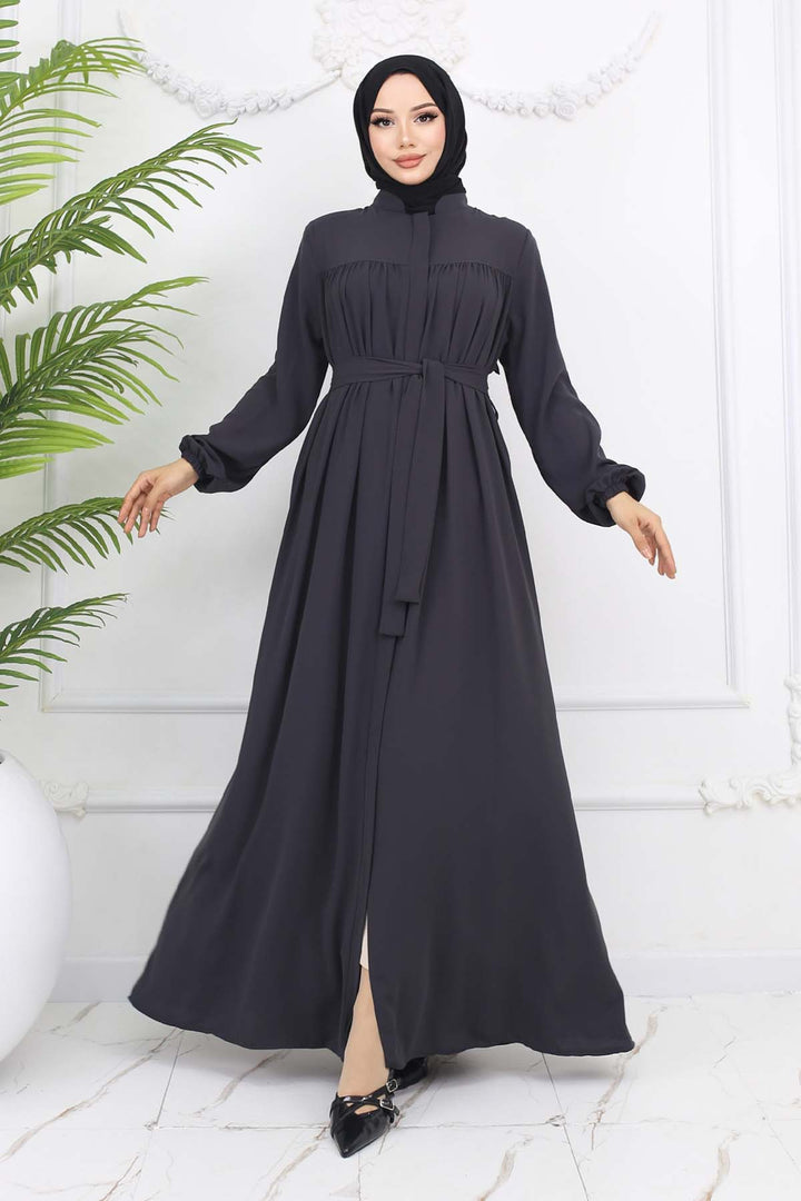 BNG Women Robe Belted Abaya Anthracite 1004 - Kearny
