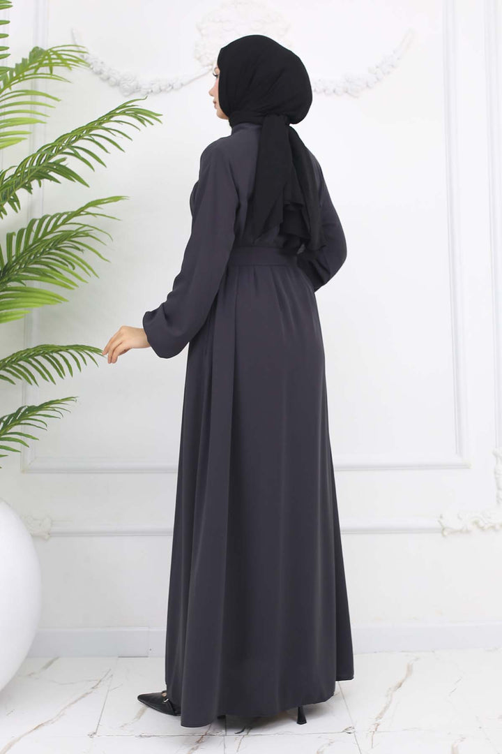 BNG Women Robe Belted Abaya Anthracite 1004 - Kearny