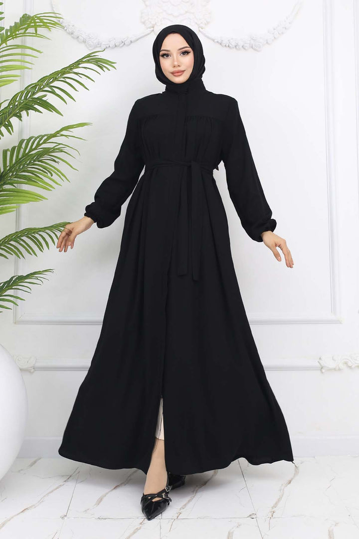 BNG Women Robalı Kuşaklı Ferace Siyah 1004 - Pomezia