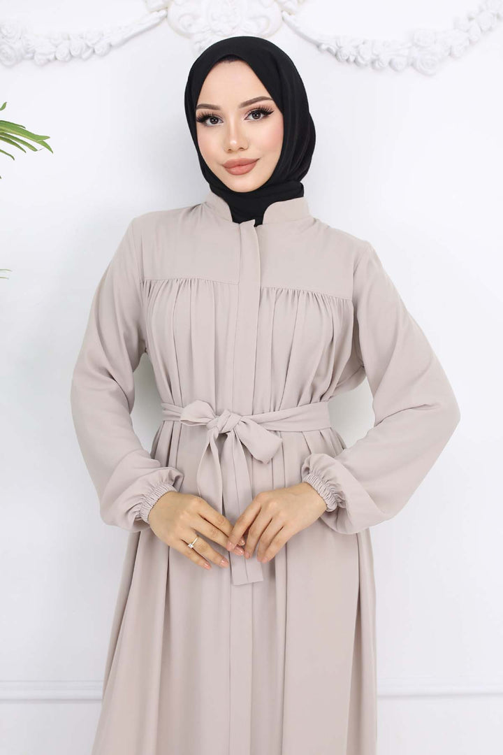 BNG Women Robalı Kuşaklı Ferace Taş Rengi 1004 - Morelia