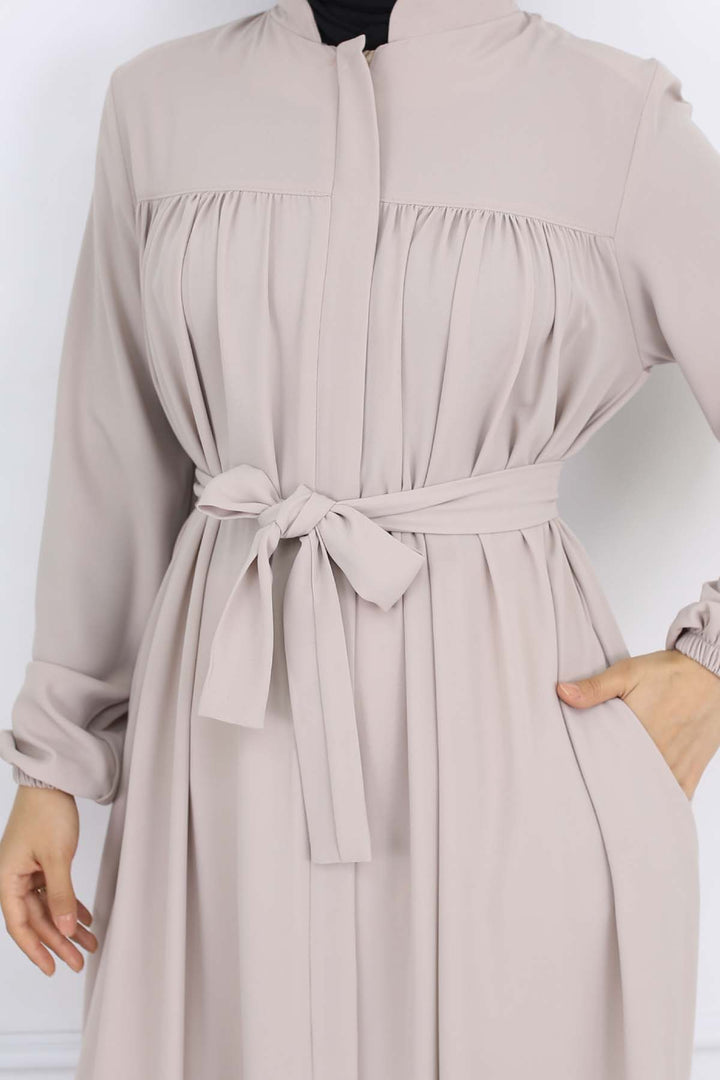 BNG Women Robalı Kuşaklı Ferace Taş Rengi 1004 - Morelia