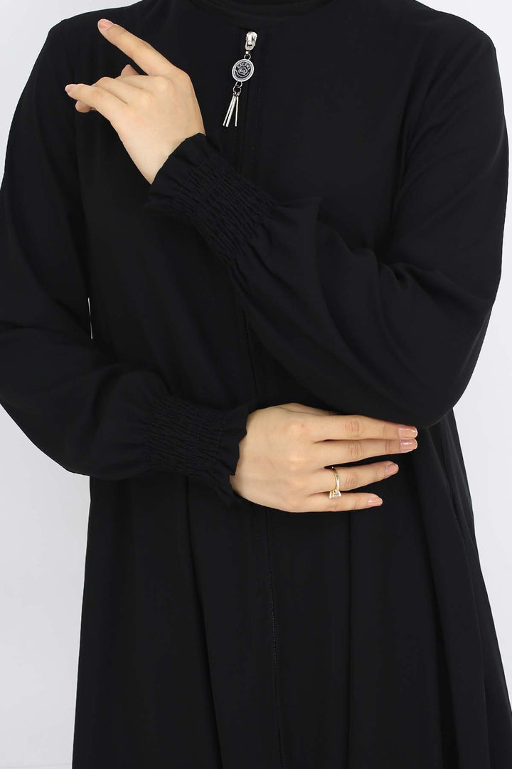 BNG Women Kolları Gipeli Fermuarlı Ferace Siyah 1005 - Cork