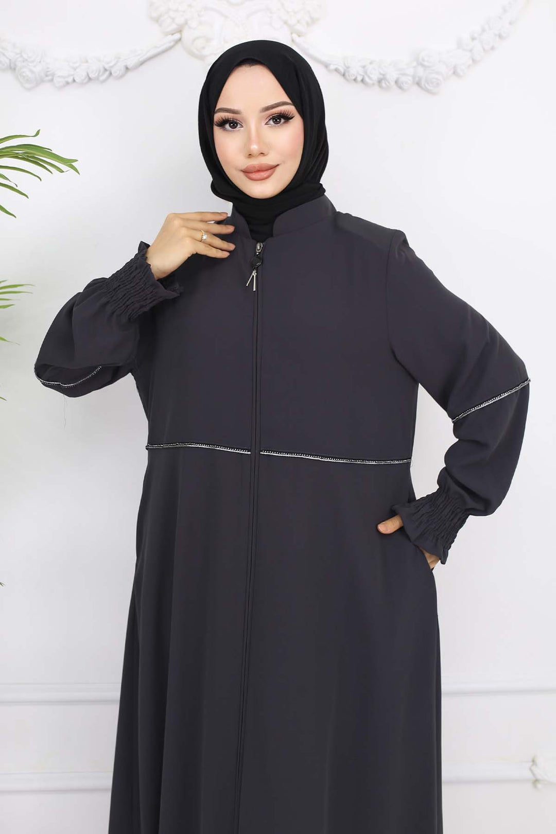 BNG Women Taş Detaylı Ferace Antrasit 1006 - Vale de Cavalos