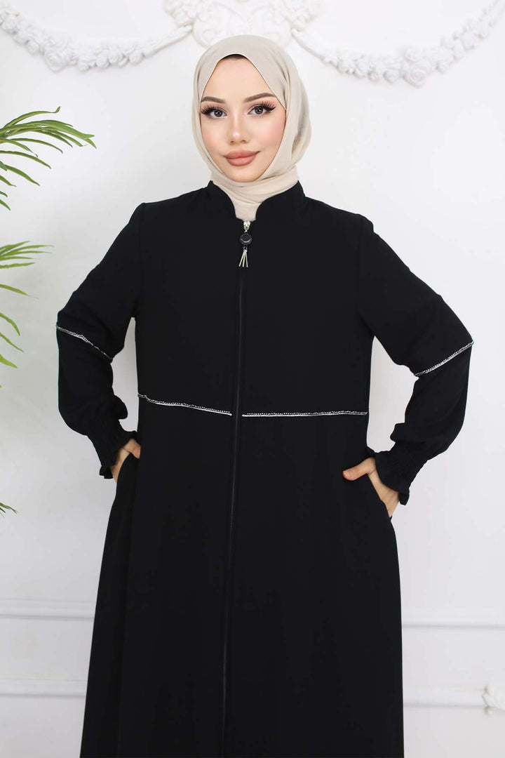 BNG Women Taş Detaylı Ferace Siyah 1006 - Telford