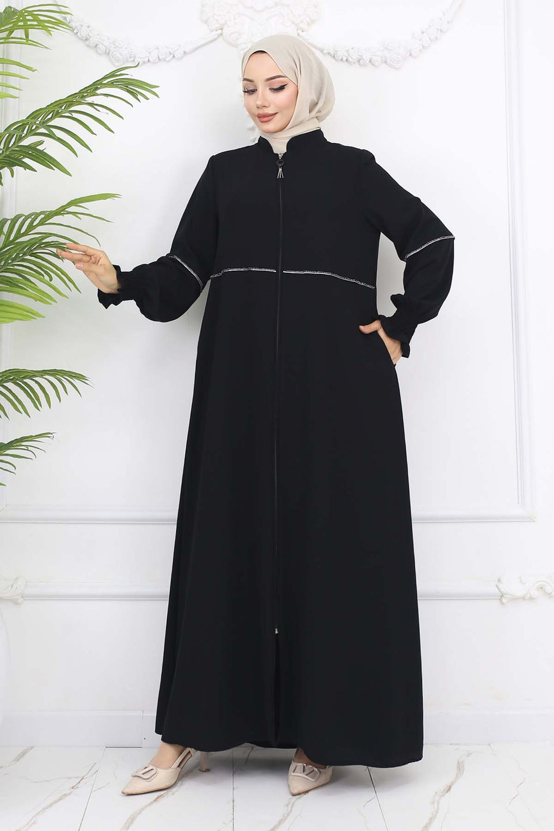 BNG Women Taş Detaylı Ferace Siyah 1006 - Telford