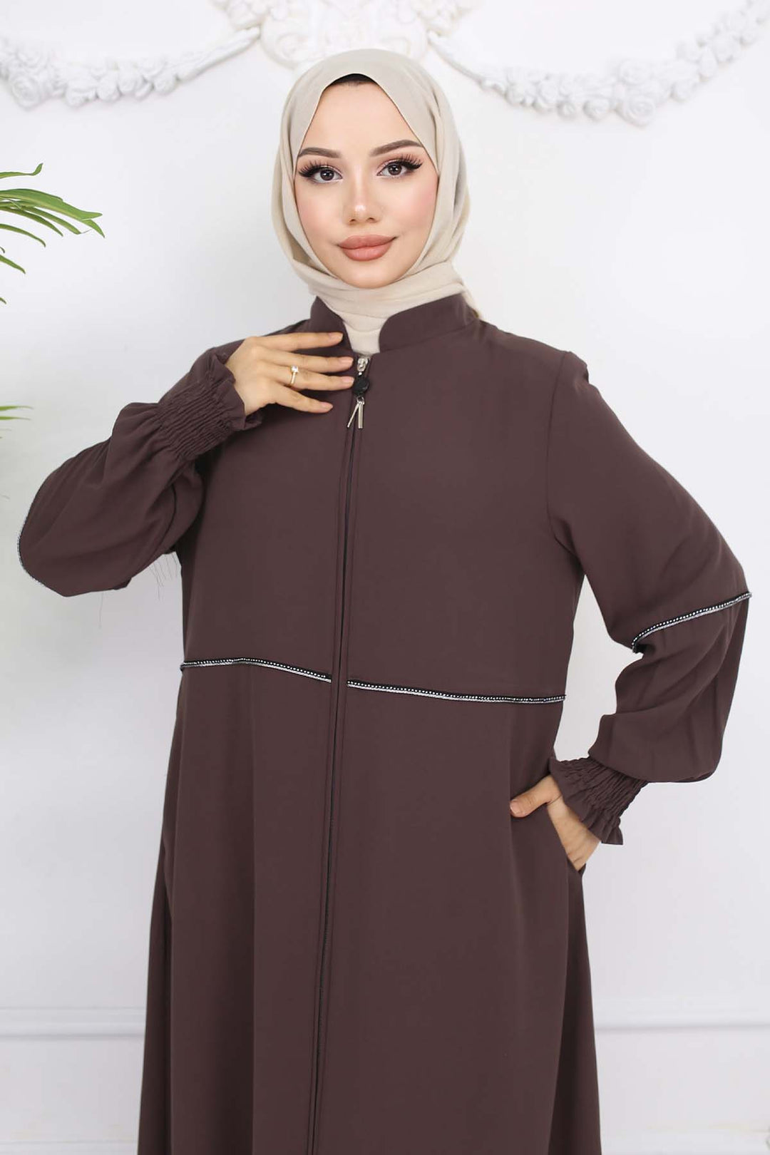 BNG Women Taş Detaylı Ferace Sütlü Kahve 1006 - Krems an der Donau